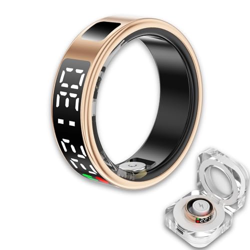 Smart Ring Health Tracker with LED Display Screen, 2025 Upgrade Sleep Heart Rate Health Monitor, Fitness Tracker, Remote Photography, No App Fee, IP68 Water-Resistance, Powerful Function (Golden, 11)
