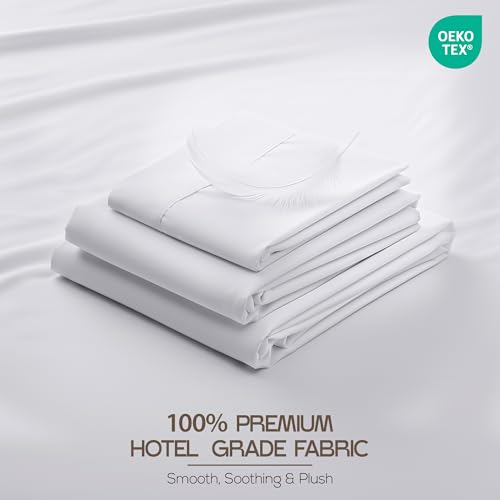 Image of Hotel Twin Size Sheet Set - 3 Piece Luxury Bedding Sheets, Deep Pocket Soft & Breathable Microfiber Bed Sheets, 1 Fitted Sheet, 1 Flat Sheet and 1 Pillowcase - Oeko Tex (White)