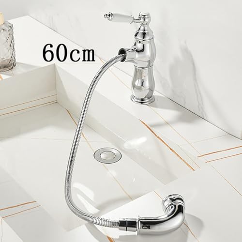 Robinet de lavabo de salle de bain vintage chrome à douchette extractible