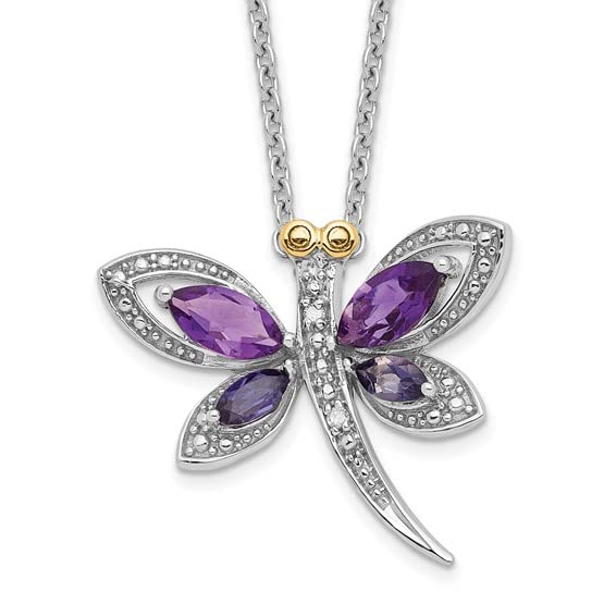 CoutureJewelersSterling Silver and 14K Amethyst and Iolite and Diamond Dragonfly Necklace