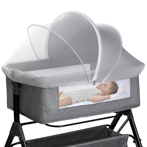 WANRU Bassinet Cover for Cats - Blackout Breathable Mosquito Net for Baby Bedside Sleepers & Travel Cribs 2-Way Zipper Bug Canopy Tent to Block Light & Keep Cats Out (Gray-Small)