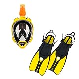 OCEAN REEF - Aria QR+ Maschera integrale da snorkeling e pinne Duo II da viaggio (giallo, maschera L/XL - pinne L/XL)