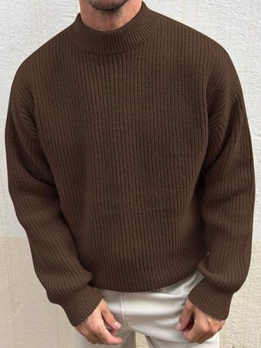 ZAFUL Men's Stand Collar Knit Pullover Sweater American Style Casual Long Sleeve Drop Shoulder Warm Top for Autumn Winter3