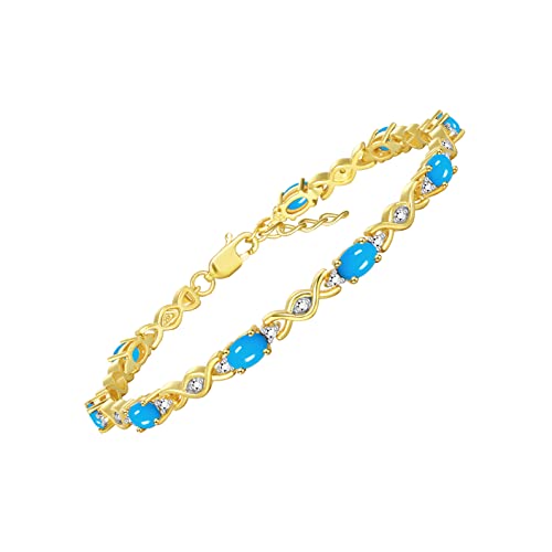 Image of Rylos Bracelets for Women Yellow Gold Plated Silver XOXO Hugs & Kisses Tennis Bracelet Gemstone & Diamonds Adjustable to Fit 7 inch-8 inch Wrist, 10 Gorgeous 6X4MM Jewelry for Women Friendship Bracelets