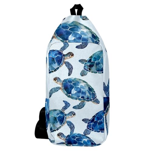 Sac à dos à bandoulière tortue de mer bleue, petit sac poitrine unisexe et léger multicolore