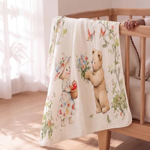 Image of haus & kinder Muslin Blanket for New Born Baby, Soft Breathable Baby Blankets Newborn, Baby Blanket for 0-2 Years, Baby Blanket for Crib Nursery & Stroller, New Born Baby Essentials | Berry Lush