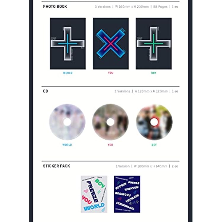 TXT Tomorrow X Together The Chaos Chapter : Freeze Album (Boy Version) CD+Poster+Photobook+Sticker Pack+Lyric Book+Behind Book+Photocard+OS Photocard+Postcard+(Extra 4 Photocards)