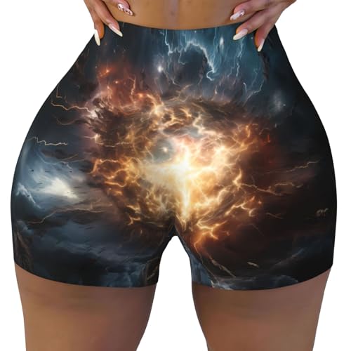 Explosion of The Earth Pattern Sports Shorts, high Elastic Slim Fitness Pants, Suitable for Yoga/Leisure/Daily wear