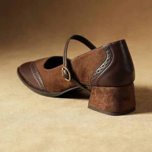 Image of Theater Duchess Mary Jane Heels for Women | Vintage-Inspired Square Toe Block Heels with Brogue Detailing | Classic Formal Pumps