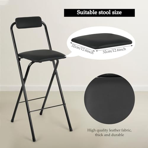 Image of Thyle 1 Pcs Folding Bar Stool with Backrest, Tall Foldable Stool Chair Portable High Folding Bar Chair Counter Height Seat Leather Padded for Kitchen Island Shop Cafe Dining Room Black (24 Inch)