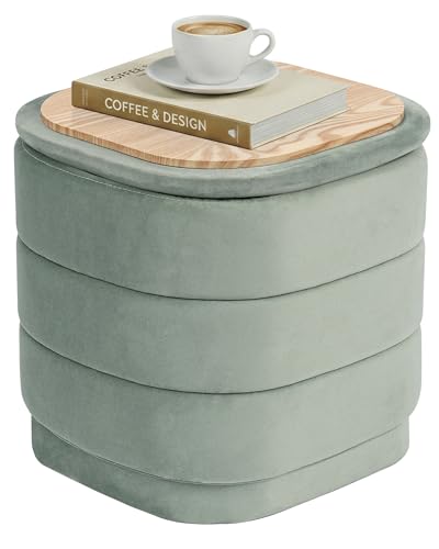 PINPLUS Pouf rangement plateau, velours vert carré