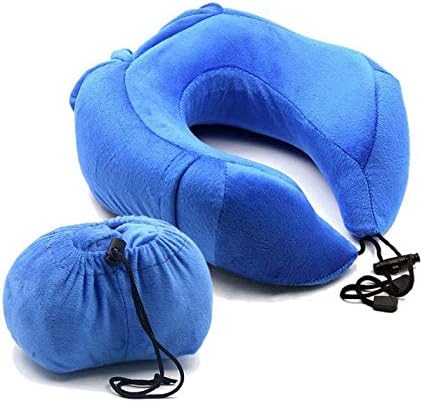 MASTERY MART Travel Pillow, Memory Foam Neck Pillow for Airplane Car, Head Neck and Chin Support with Portable Washable Case (Sky Blue)