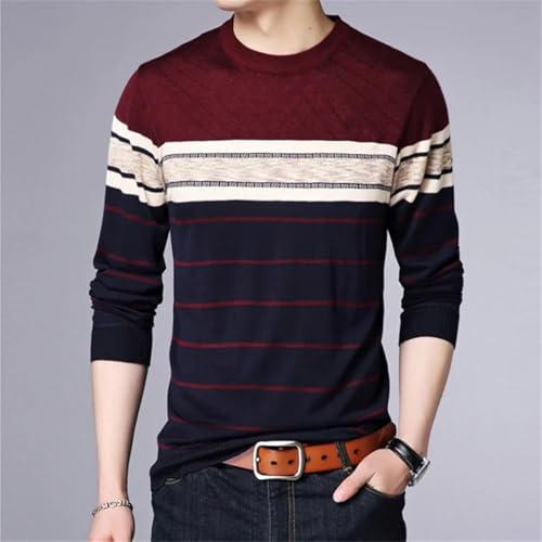 Men Striped Knit Pullover Long Sleeve Sweater Casual Lightweight Autumn Daily Outfit4