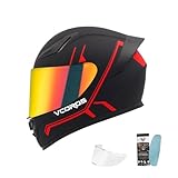 Full Face Motorcycle Helmet for Unisex-Adults DOT Approved WS-609 Motorbike Street Bike Racing Helmets with Visor and Anti-Fog Film(Matte Red Lines,XL)