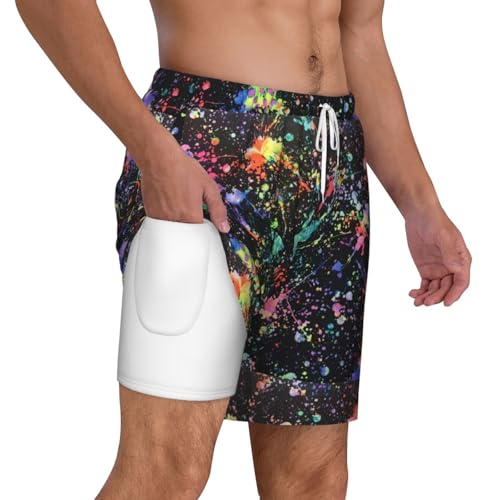 Men's Colorful Paint-Standard Print Quick-Dry Mesh Swim Trunks Stretch Lining Beach Shorts Surfing Summer Vacations
