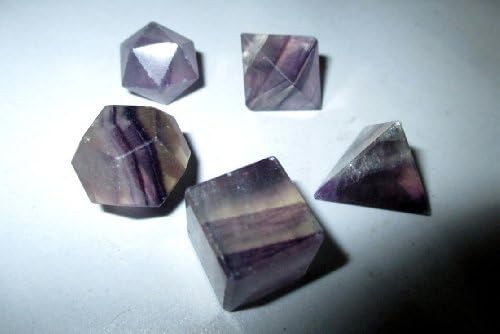 Miniatura 4 de Juegos de geometría sagrada de flurita púrpura azabache, folleto gratuito Jet International Crystal Therapy 5 piedras platónico sólido sólido grado