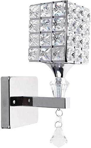 HJZ Modern Crystal Pendant Wall Lamp Bedroom Aisle Living Room Home Wall Light Holder E14 Socket, Bulb Not Included (Silver) [Energy Class A+]