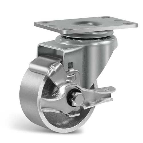 FOVERSWIVE 3'x1.25' Heavy Duty Industrial Casters - 350 lb Capacity, Cast Iron Wheels & Steel Frame for Carts...