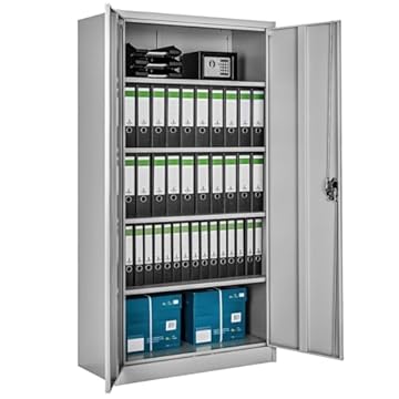TecTake® Armadio Porte Battenti, Armadio 2 Ante, 5 Ripiani, Armadio con Serratura Chiave, Armadio Ufficio, Armadietto in Metallo, Mobili Ufficio, Archivio - Grigio Chiaro