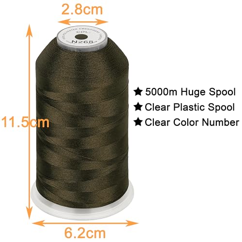 Image of New brothread - Single Huge Spool 5000M Each Polyester Embroidery Machine Thread 40WT for Commercial and Domestic Machines - Olive Drab (Janome Color)