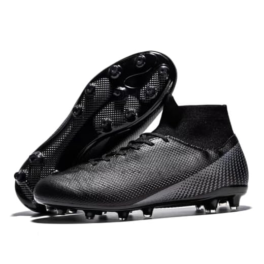 Wugehu High-Top Football Boots Spikes Shoes Cleats Professional Athletic Football Outdoor Training Sneakers Men’S A-Black