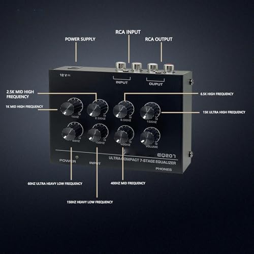 Ecualizador de sonido de 7 bandas con entrada de jack de auriculares de 3,5 mm y circuito TL074 para ajuste de agudos y graves en sistemas de audio para auto y hogar (enchufe estadounidense) miniatura 3
