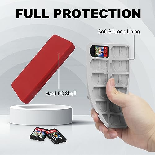 Image of FYY Nintendo Switch Game Case Holder for Switch 2 Cartridge Case with 24 Game Card Slots & 48 Micro SD Card Slots, Hard Shell, Silicone Lining Red