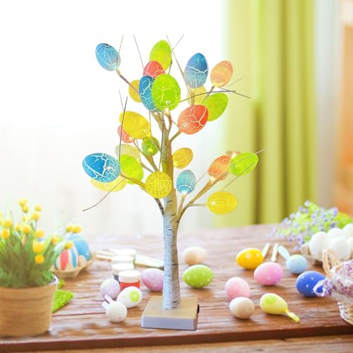 Mecctuck Osterdeko, Osterdeko Lichterketten, Ostern Tischdekoration, LEDs Lichterbaum mit 12 Eier, Oster Deko Osterbaum, Led Oster Deko für Draußen, Lichterkette Eier für Ostern Frühling Party