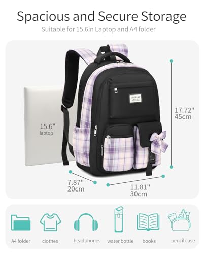 Image of Girls Backpack Teen Girls Bookbag, Big Student School Backpack for Middle High School College Women Cute Schoolbag for Kids Teenage Back Pack (Black Purple)