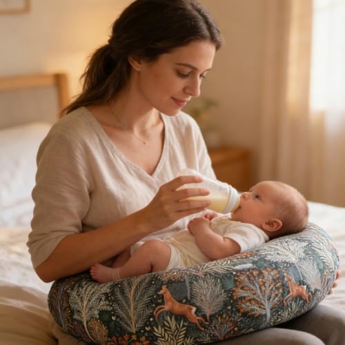 Winmany 2 Pack Baby Nursing Pillow Cover Newborn U-Shaped Breastfeeding Pillowcase Cushion Cover Stretchy Replaceable Forest&Floral Pillow Cover Slipcover 22.5x20
