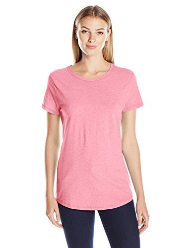 Hanes Women's Short Sleeve Shirttail Tee, Sizzling Pink Peach Heather, Large