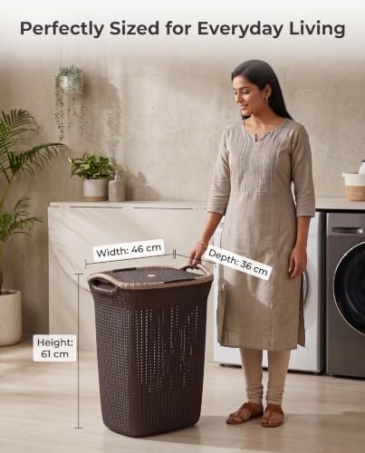 Add Plastic Laundry Basket with Lid Weather Brown - Image 4