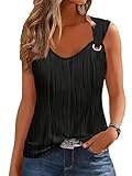 Women Summer Tops 2023 Casual Spaghetti Strap Tank Tops 2024 Trendy Lace Loose Fit Sleeveless Shirts B Black