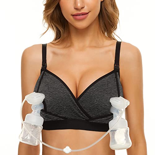 Image of Pumping Bra Hands Free Pumping Bra and Nursing Bra Adjustable Wireless Comfortable Pump Bra Plus Size Fits Breast Pumps
