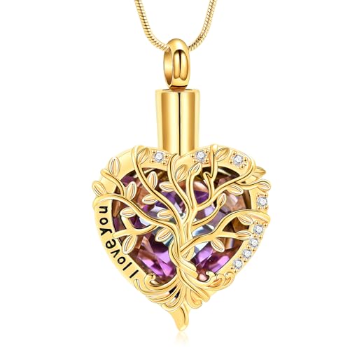 AIWENXI Arbre de Vie Bijoux pour Cendres Amour Un Souvenir Colliers Forme de Cœur Acier - I Love You