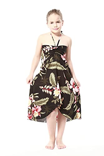 Matching Hawaiian Luau Sibling Boy Girl Butterfly Dress Aloha Shirt in Rafelsia Black2