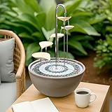 HYDRIA Water Feature Fountain Leaf Cascade, Bronze Mosaic, Porcelain Bowl Included, Up to 100 Hours per Charge, USB Charging, Outdoor and Indoor use, British Brand, Wireless, No Solar Needed (Taupe)
