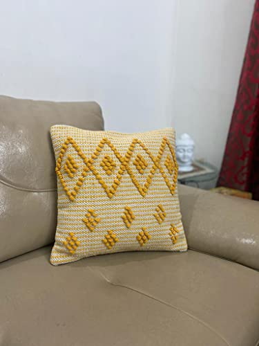 Image of TIB Premium Boho Decorative Throw Cushion Covers, 16 x 16 cm, Set of 2, Cotton. (Mustard Abstract)