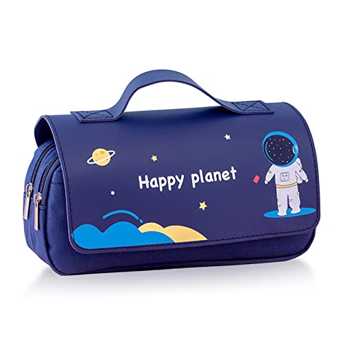 EACHPT Trousse Scolaire, Étui à Crayons Portable de Grande Capacité, Pochette avec 3 Compartiments, sac à crayons boîte à Papeterie Astronaute de lespace Créatif pour Garçon Fille Cover