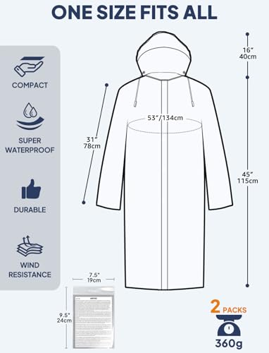 ANYOO Rain Ponchos for Adults Lightweight Reusable Raincoats for Men Women Emergency Rain Jacket with Hood 2 Pack2