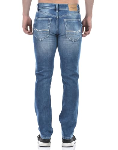 Image of Numero Uno Men Solid Blue Denim Tapered Fit Jeans