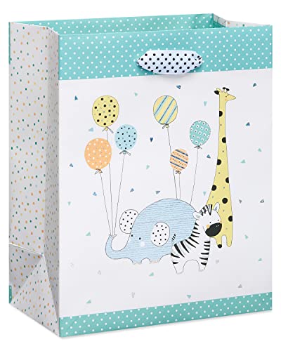Image of Papyrus 9 inch Medium Gift Bag- Designed by House of Turnowsky (Zoo Animals with Balloons) for Baby Showers, Baby Sprinkles, New Baby, Baptisms, Christenings and All Baby Occasions (1 Bag)