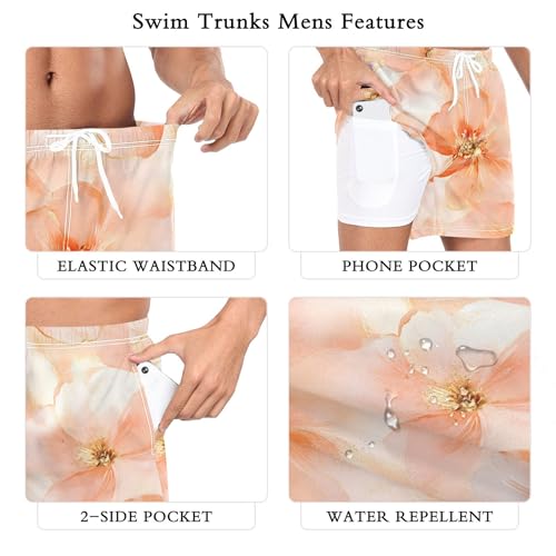 xigua Watercolor Blush Flowers Mens Swim Trunks with Liner, 5 inch Quick Dry Mens Boardshorts for Beach3