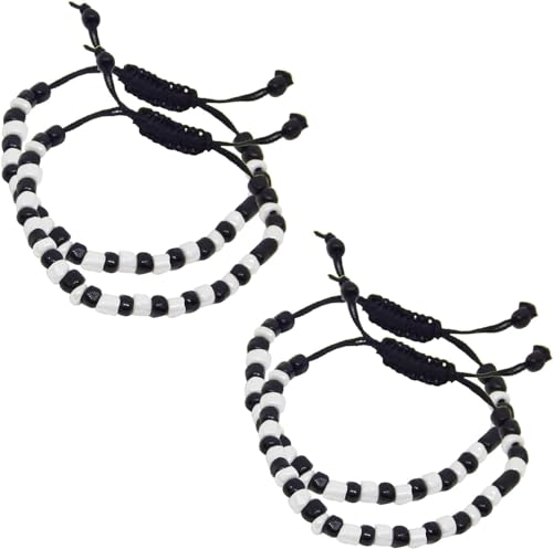 Baby Nazariya Bracelets, Set of 4, Adjustable, Cotton Thread, Black & White Beads