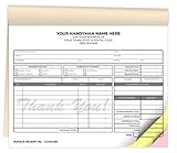 Custom Printed 8.5 x 7 inches Carbonless Handyman Invoice Receipt Books - NCR 3-Part Staple Bound Pads with Manila Cover Personalized with Your Company Name - 300 Qty