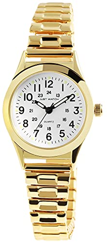 Just Watch® Damenuhr Edelstahl Zugarmband 18cm ⌀27,5mm 14mm goldfarbig Luminazeiger gut lesbar 24 Std Geschenkidee Frauen