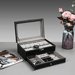 Alternative view of Ogrmar Glass, Faux Leather Watch Storage Boxes, Black