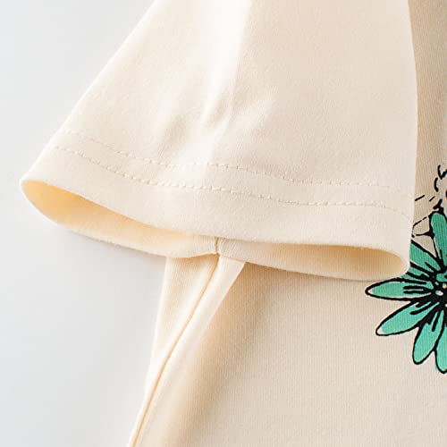 Kids Inner Wear Toddler Kids Summer Clothes Short Sleeve T Shirt Beige Puppy Cartoon Pattern Girl Flower4