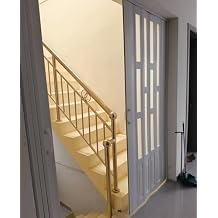 White Large Folding Partition Door at Stair Entrance, Heavy Duty Invisible Custom Size Accordion Double Gate for Condo Privacy, 72 74 76 78 in 80 82 84 86 Inch High52x76in/132.1x193cm
