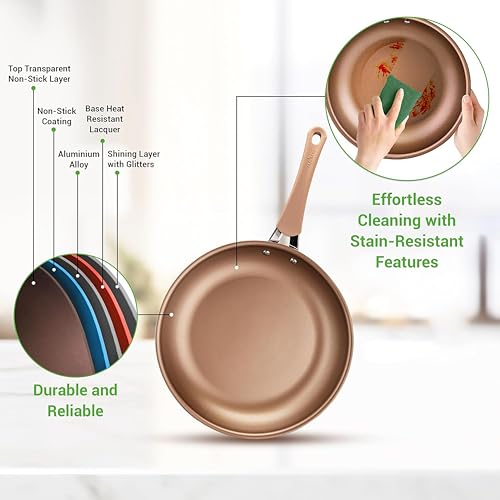 NutriChef Pots and Pans Set Stackable - Ceramic Non Stick Pan Set, Induction Hob Cookware, Premium Cooking Set w/Lids, Heat Resistant, 14 Pcs, Gold - Image 6